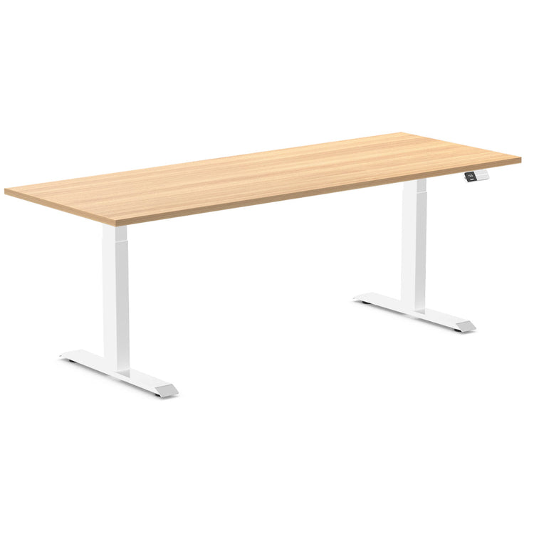 Desky Dual melamine sit stand desk 2000mm sublime teak desktop