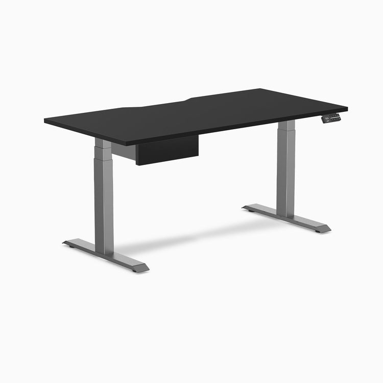 Desky Dual Scalloped Melamine Standing Desk With Drawer, Black desktop, Space Grey frame