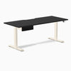 Desky Dual Scalloped Melamine Standing Desk With Drawer, Black desktop, Wheat frame