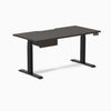 Desky Dual Scalloped Melamine Standing Desk With Drawer, Burnished Wood desktop, Matte Black frame