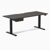 Desky Dual Scalloped Melamine Standing Desk With Drawer, Burnished Wood desktop, Matte Black frame