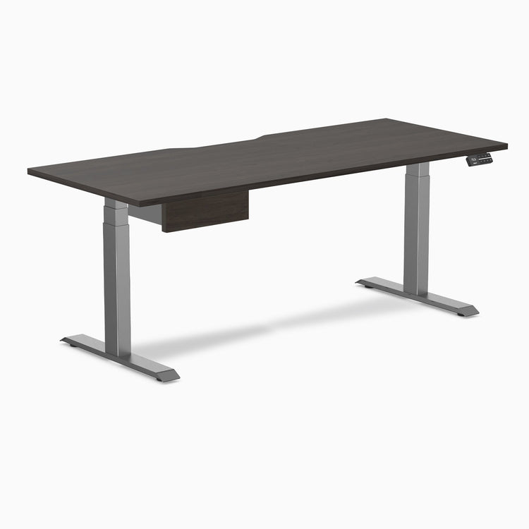Desky Dual Scalloped Melamine Standing Desk With Drawer, Burnished Wood desktop, Space Grey frame