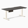 Desky Dual Scalloped Melamine Standing Desk With Drawer, Burnished Wood desktop, Wheat frame