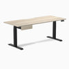 Desky Dual Scalloped Melamine Standing Desk With Drawer, Classic Oak desktop, Matte Black frame