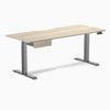 Desky Dual Scalloped Melamine Standing Desk With Drawer, Classic Oak desktop, Space Grey frame
