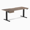 Desky Dual Scalloped Melamine Standing Desk With Drawer, Natural Walnut desktop, Matte Black frame