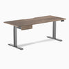 Desky Dual Scalloped Melamine Standing Desk With Drawer, Natural Walnut desktop, Space Grey frame