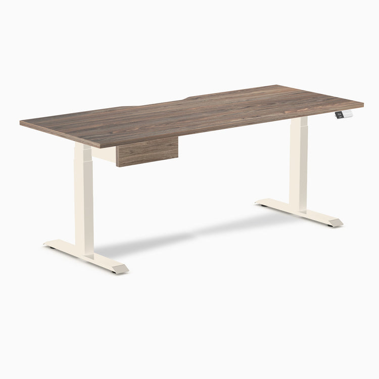 Desky Dual Scalloped Melamine Standing Desk With Drawer, Natural Walnut desktop, Wheat frame