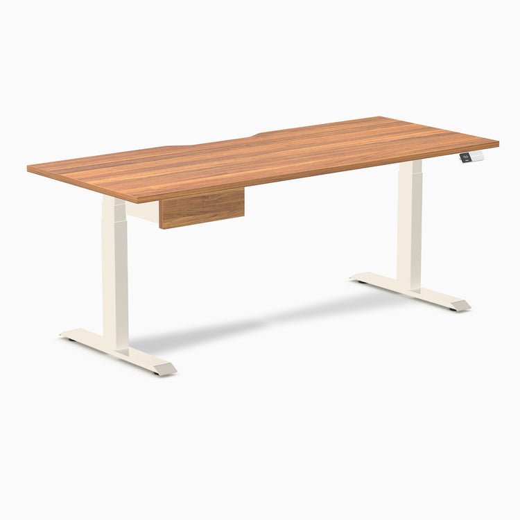 Desky Dual Scalloped Melamine Standing Desk With Drawer, Prime Oak desktop, Wheat frame