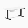 Desky Dual Scalloped Melamine Standing Desk With Drawer, White desktop, Matte Black frame