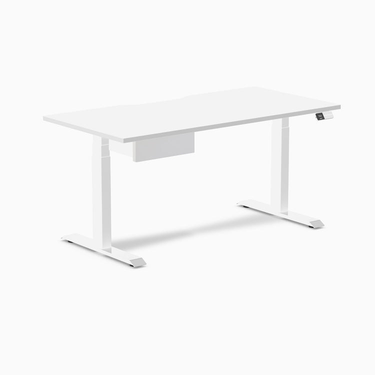 Desky Dual Scalloped Melamine Standing Desk With Drawer, White desktop, White frame