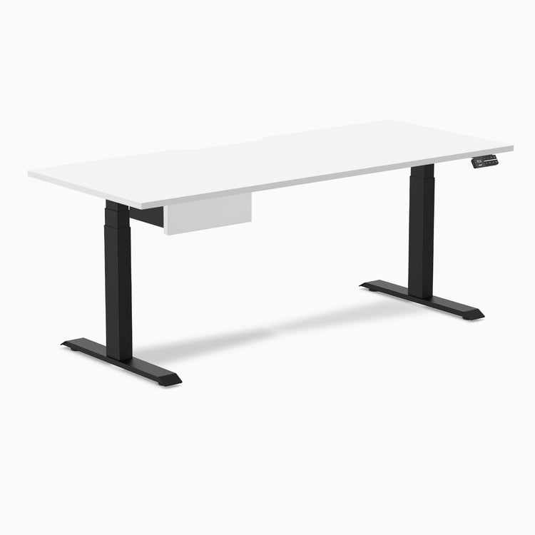 Desky Dual Scalloped Melamine Standing Desk With Drawer, White desktop, Matte Black frame