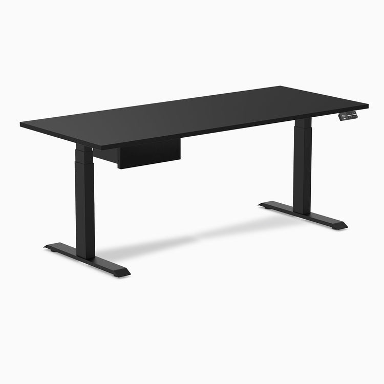 Desky Dual Melamine Standing Desk With Drawer, Black desktop, Matte Black frame