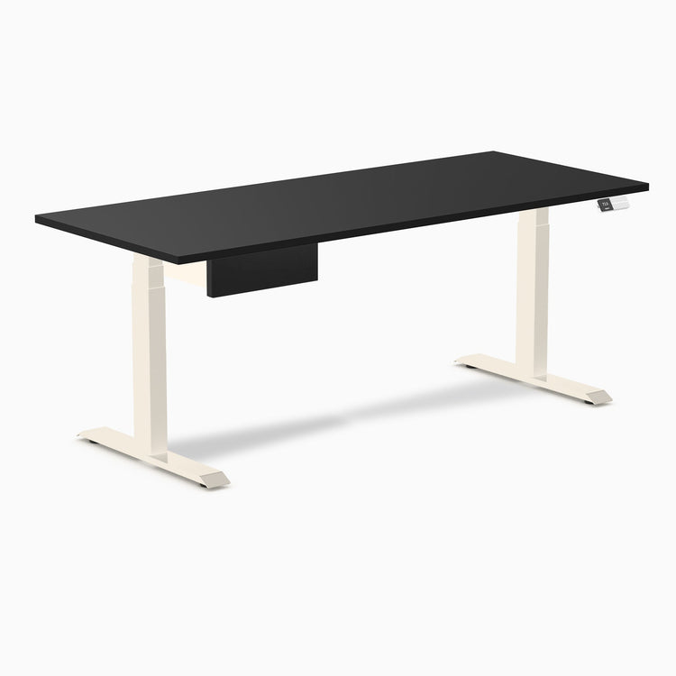 Desky Dual Melamine Standing Desk With Drawer, Black desktop, Wheat frame