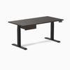 Desky Dual Melamine Standing Desk With Drawer, Burnished Wood desktop, Matte Black frame