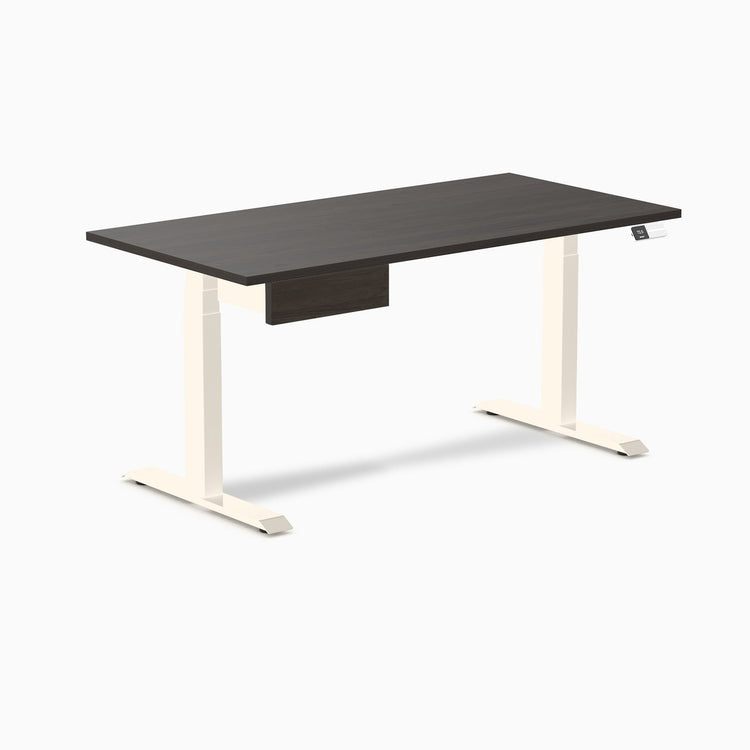 Desky Dual Melamine Standing Desk With Drawer, Burnished Wood desktop, Wheat frame