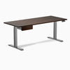 Desky Dual Rubberwood Standing Desk With Drawer, Dark Walnut desktop, Space Grey frame