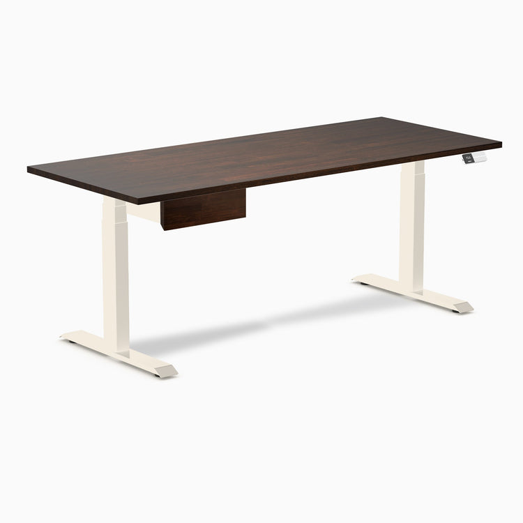 Desky Dual Rubberwood Standing Desk With Drawer, Dark Walnut desktop, Wheat frame