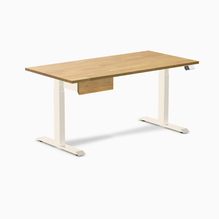 Desky Dual Rubberwood Standing Desk With Drawer, Light Oak desktop, Wheat frame