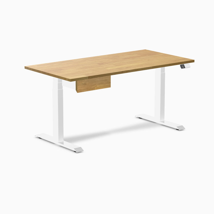 Desky Dual Rubberwood Standing Desk With Drawer, Light Oak desktop, White frame