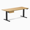 Desky Dual Rubberwood Standing Desk With Drawer, Light Oak desktop, Matte Black frame