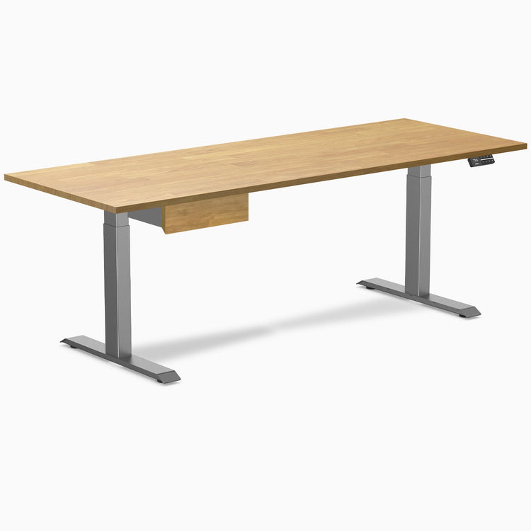 Desky Dual Rubberwood Standing Desk With Drawer, Light Oak desktop, Space Grey frame