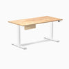 Desky Dual Rubberwood Standing Desk With Drawer, Natural Timber desktop, White frame