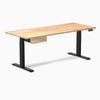 Desky Dual Rubberwood Standing Desk With Drawer, Natural Timber desktop, Matte Black frame