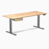 Desky Dual Rubberwood Standing Desk With Drawer, Natural Timber desktop, Space Grey frame