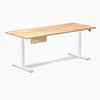 Desky Dual Rubberwood Standing Desk With Drawer, Natural Timber desktop, White frame