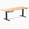 Desky Dual Rubberwood Standing Desk With Drawer, Natural Timber desktop, Matte Black frame
