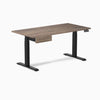 Desky Dual Melamine Standing Desk With Drawer, Natural Walnut desktop, Matte Black frame