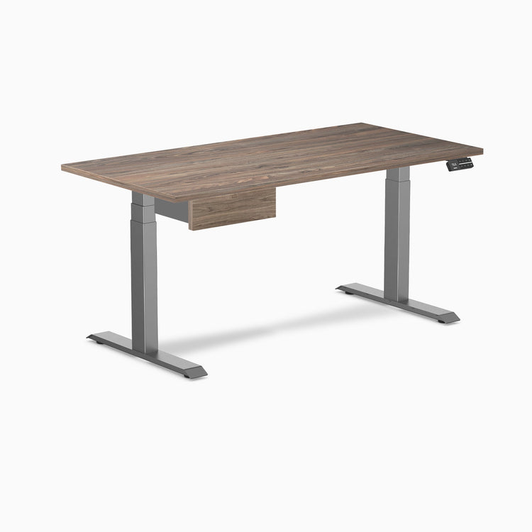 Desky Dual Melamine Standing Desk With Drawer, Natural Walnut desktop, Space Grey frame