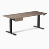 Desky Dual Melamine Standing Desk With Drawer, Natural Walnut desktop, Matte Black frame