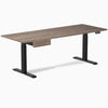 Desky Dual Melamine Standing Desk With Drawer, Natural Walnut desktop, Matte Black frame
