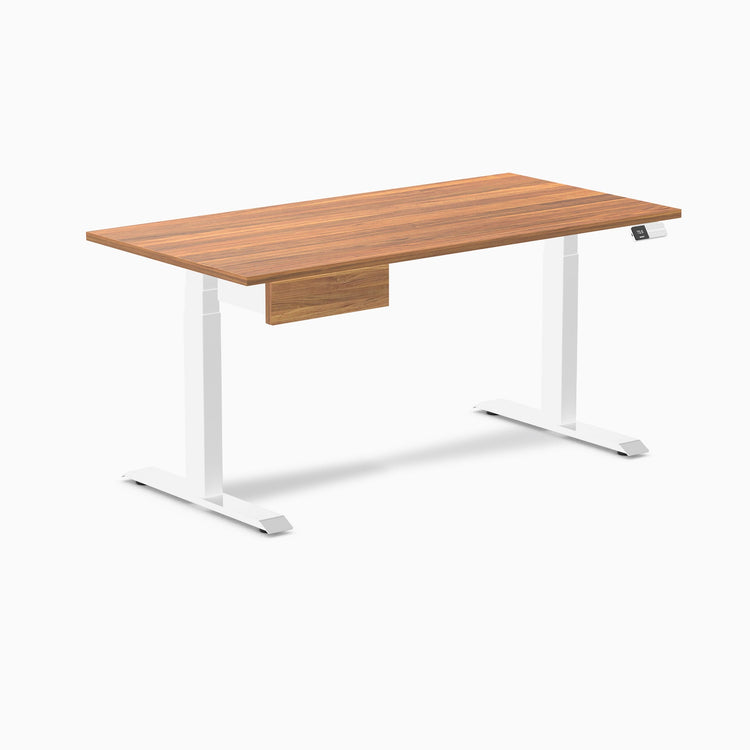 Desky Dual Melamine Standing Desk With Drawer, Prime Oak desktop, White frame