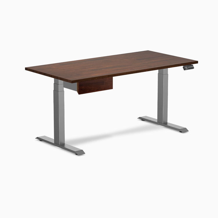 Desky Dual Rubberwood Standing Desk With Drawer, Red Walnut desktop, Space Grey frame
