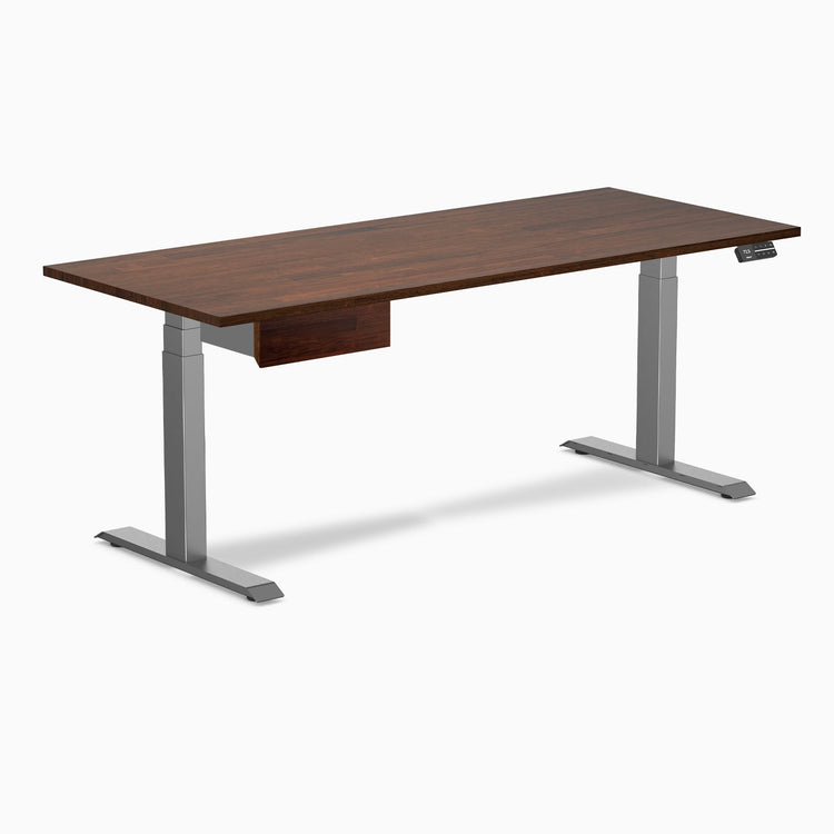 Desky Dual Rubberwood Standing Desk With Drawer, Red Walnut desktop, Space Grey frame