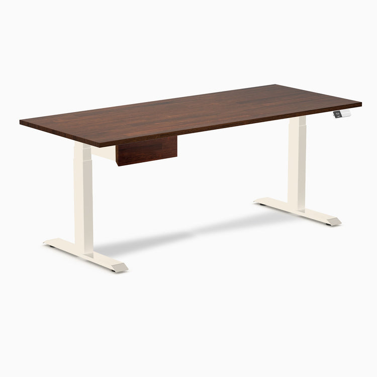 Desky Dual Rubberwood Standing Desk With Drawer, Red Walnut desktop, Wheat frame