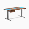 Desky Dual Resin Hardwood Standing Desk With Drawer, Pheasantwood Blue River desktop, Space Grey frame