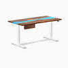 Desky Dual Resin Hardwood Standing Desk With Drawer, Pheasantwood Blue River desktop, White frame