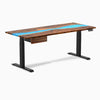 Desky Dual Resin Hardwood Standing Desk With Drawer, Pheasantwood Blue River desktop, Matte Black frame