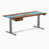 Desky Dual Resin Hardwood Standing Desk With Drawer, Pheasantwood Blue River desktop, Space Grey frame