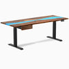 Desky Dual Resin Hardwood Standing Desk With Drawer, Pheasantwood Blue River desktop, Matte Black frame