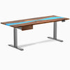 Desky Dual Resin Hardwood Standing Desk With Drawer, Pheasantwood Blue River desktop, Space Grey frame