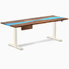 Desky Dual Resin Hardwood Standing Desk With Drawer, Pheasantwood Blue River desktop, Wheat frame