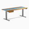 Desky Dual Resin Hardwood Standing Desk With Drawer, Teak Blue River desktop, Space Grey frame