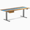 Desky Dual Resin Hardwood Standing Desk With Drawer, Teak Blue River desktop, Space Grey frame