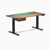 Desky Dual Resin Hardwood Standing Desk With Drawer, Natural Walnut Emerald River desktop, Matte Black frame