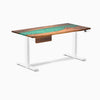 Desky Dual Resin Hardwood Standing Desk With Drawer, Natural Walnut Emerald River desktop, White frame